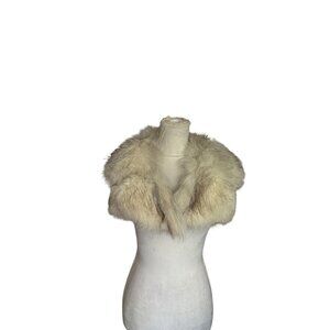 Vintage Fur Stole Wrap Lapel Collar Scarf In Cream & Tan Boss Wife Winter Artic